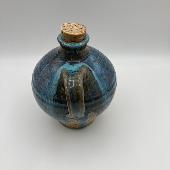 Unique Vintage Rare Pottery Jug Clay Whiskey Jug With Cork Stopper Singed Bottom - Picture 3 of 7